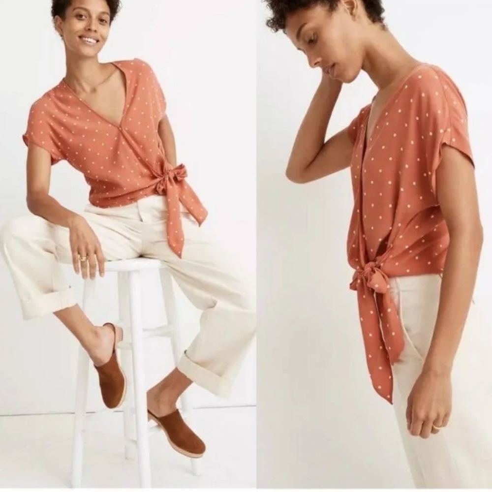 Madewell Polka Dot sash tie wrap top - Picture 1 of 3